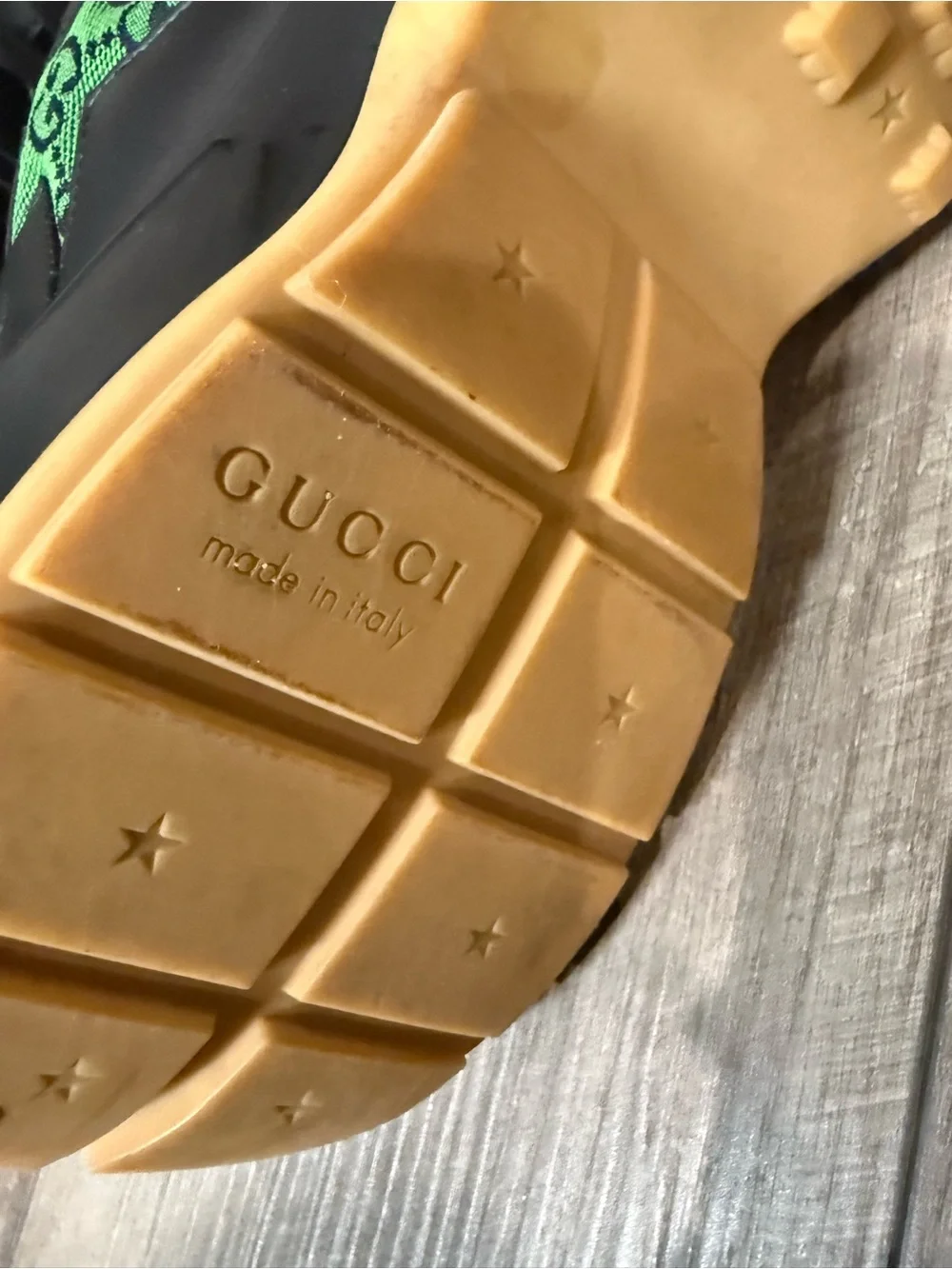 Gucci Black Leather Sneakers with Green Star Motif